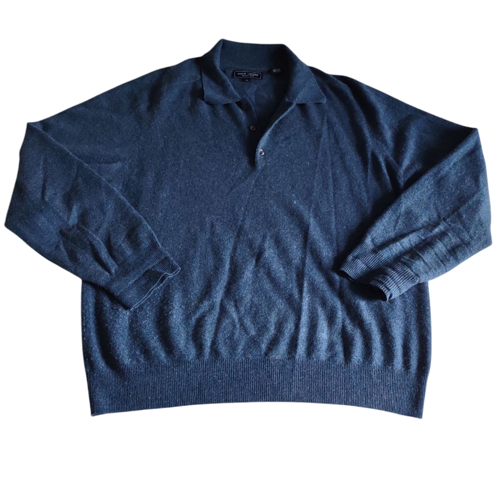 Navy Cutter Size XL 100% Pure Cashmere Henley Sweater